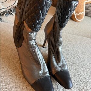 Adrienne Vittadini Black and Silver Heeled Boots